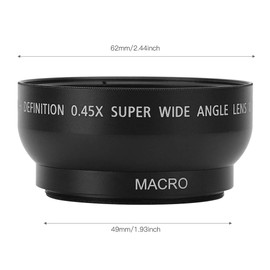 Camera Lens Wide Angle Lens Camera Replacement Lens JSR-1155 49mm 0.45X Wide Angle Macro Lens Aluminum Alloy + Optical Glass with Macro Lens for 49MM Diameter Camera Lens