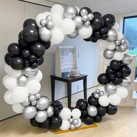 Black White Silver Balloons, 60Pcs 12 Inch Matte Black White Metallic Silver Party Balloons Set with Silver Confetti Latex Balloons for Birthday Wedding Baby Shower Graduation Anniversary Decorations