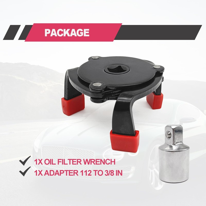 Universal Oil Filter Wrench with 1/2'' Adapter 3/8'' Square Drive