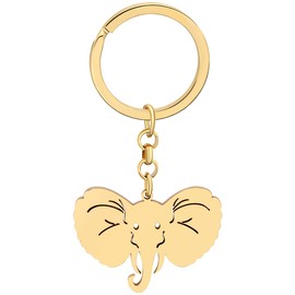 RAIDIN Stainless Steel 18K Gold Plated Cute Animal Elephant Keychains Keyring for Women Girls Gifts Car Purse Keys Charms Accessories (Gold-054)