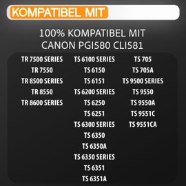 Supply Guy 580XXL 581XXL Druckerpatronen kompatibel mit Canon PGI-580 CLI-581 Patronen passend für Pixma TS705 TS705a TS6350 TS6350a TS6351 TS6351a TS6300 TR8550 TS9550 Multipack 15 Tintenpatronen