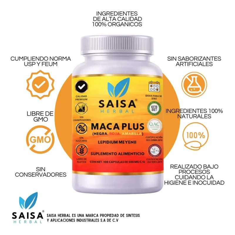 Maca Plus Maca Negra Maca Roja Maca Amarilla 100 cápsulas