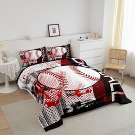 Feelyou Baseball Comforter Set Sports Baseball Bedding Set Twin Size 2pcs for Kids Boys Teens Sports Theme Duvet Insert Soft Polyester Down Comforter with 1 Pillowcases