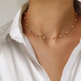 Pearl Necklaces for Women Gold Pearl Chain Statement Necklace Pearl Choker Necklace Dainty Wedding Jewelry Pearl Jewelry (Style-1)