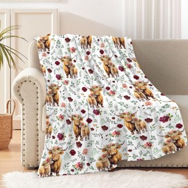 Highland Cows Floral Baby Blanekt Gifts Boys Girls Kids, Highland Cows Floral Toddler Blanket Highland Cows Floral Stuff for Newborn Super Soft Receiving Blanket Swaddle Blanket 30"x40" for Baby