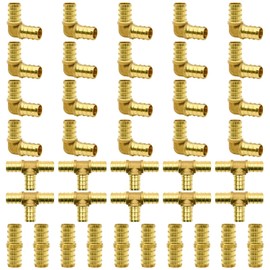 40pcs PEX Fittings, 1/2" Brass PEX Fittings, PEX Brass Crimp Fitting Combo with Tees"T", Elbows, Couplings (40pcs, 1/2")