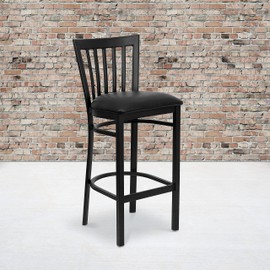 Flash Furniture HERCULES Series Black School House Back Metal Restaurant Barstool - Black Vinyl Seat (Pack of 1)