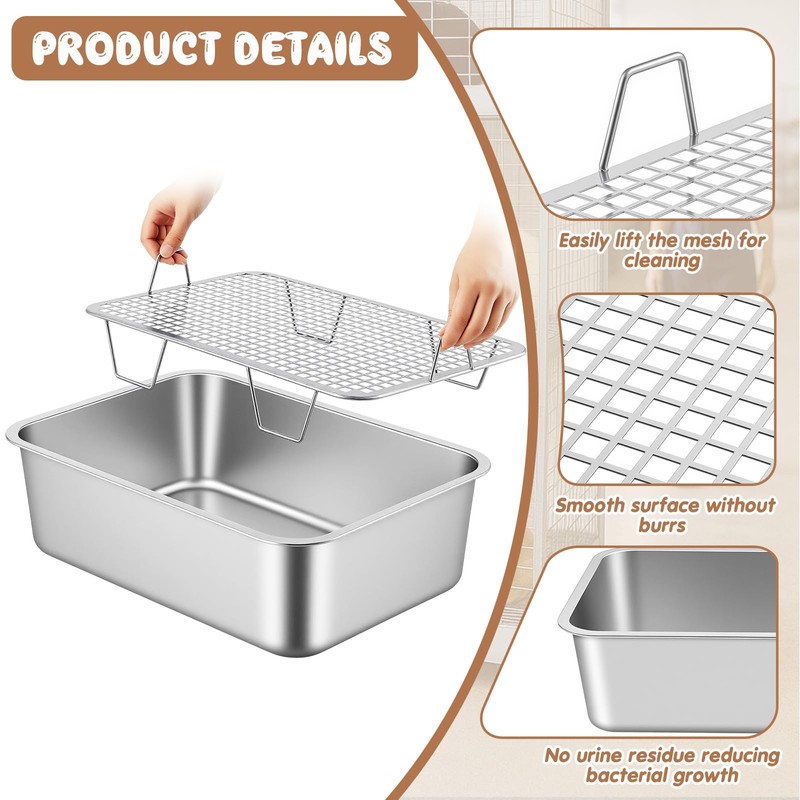 Maxcheck 2 Pcs Large Rabbit Litter Box, Stainless Steel Rabbit