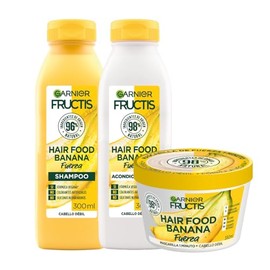 Kit Garnier Fructis Hair Food Banana Rutina Completa para Cabello Débil: Shampoo y Acondicionador de 300ml + Mascarilla 350ml, Fuerza y Energía, 98% O