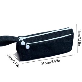 Black Pencil Case Corduroy Cute Pencil Pouch,Portable Pencil Cases with Practical Zip,Comsmetic Makeup Bag for Women,Office Stationery Storage Pouch for Home, School, Office