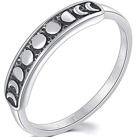 Jude Jewelers Retro Vintage Stainless Steel Moon Phase Shape Crescent Stacking Wedding Band Promise Ring (Silver, 12)
