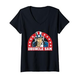 Womens Druncle Sam Funny Uncle Sam USA American 4th of July Hat V-Neck T-Shirt