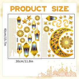 Ramadan Sticker Wall Decoration, Sticker Decoration for Wall Ramadan, Gold Moon Star Islamic Wall Decor Sticker, 3D Waterproof DIY Wall Sticker for Muslim Parties Window Sticker (A)