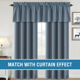 H.VERSAILTEX 100% Blackout Curtain Valances for Kitchen Windows/Bathroom/Living Room/Bedroom Thermal Insulated Rod Pocket Valances for Windows, 4 Pack, 52" x 18", Stone Blue