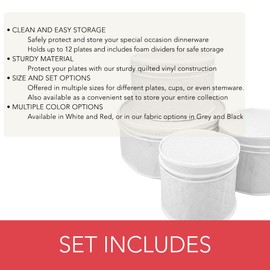 LAMINET 4 Piece Quilted Plate Storage Set - Holds Up to 48 Plates with Padded Inserts - WHITE