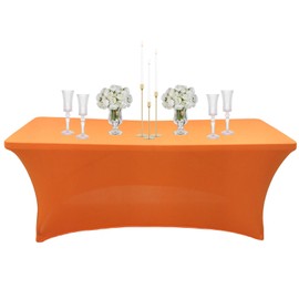 Orange Spandex Tablecloths 4ft for Rectangle Table,Stretchable Tablecloth Washable Table Cover,Fitted Spandex Stretch Patio Table Covers for Event,Wedding,Banquet,Parties,Covering Stalls,Exhibitions