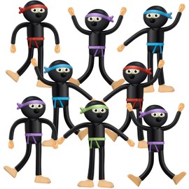 24 Pcs Bendable Ninja Toys for Boys and Girls, Bendable Ninja Figures Bendy Toys Ninja Party Favors Stress Relief Fidget Toys for Birthday Party Supplies Goodie Bag Stuffers Pinata Fillers, 4 Styles