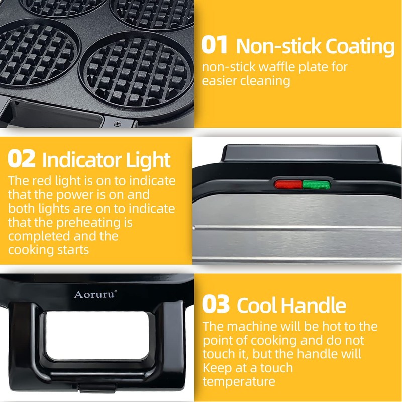 Aoruru Waffle Maker Nonstick Belgian Waffle Iron with Indicator Light