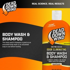 Dead Down Wind Body & Hair Soap, 16 oz Bottle, Unscented, Soap for Odors, Hunting Accessories, Gentle Body Wash & Shampoo for Hunting, Safe for Sensitive Skin (Packaging May Vary)