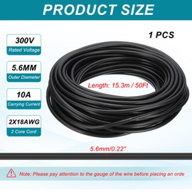 PATIKIL 50Ft 18/2 PVC Covered Wire, 300V SVT Round Lamp Cord Insulated Heat Resistant Electronical Flexible Cable for LED Lamp Wire Audio Cable Speaker, Black, UL Listed