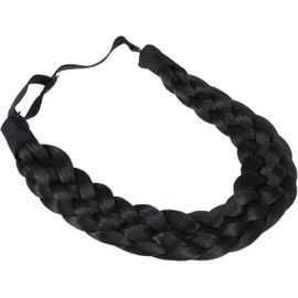 5 Strands Synthetic Hair Braided Headband Hairpiece Classic Chunky Wide Plaited Braids ElasticMulti Color Headband Ladies Beauty Hair Accessories (Black, One size)