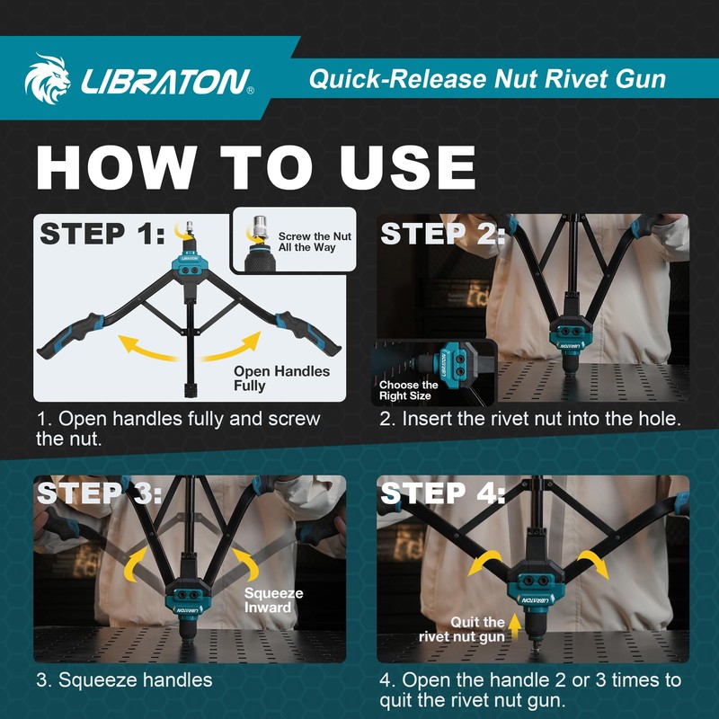 LIBRATON Rivet Nut Tool, 16" Rivnut Tool Kit, Hand Rivet