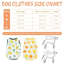 2 Pcs Dog Shirts, Cute Breathable Puppy Sweatshirt with Fruit Patterns, Summer Beach Wear T-Shirt, Soft Pet Vest Clothes, Pet Clothing for Small Medium Boys and Girls Dog Cat (M)
