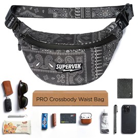 SUPERVEK PRO Fanny Pack for Men Women - YKK Waterproof Zipper & Fabric, Crossbody Bag Waist Pack, Bandana, One Size, Crossbody Sling Bag/Fanny Pack