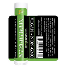GreenIVe Neem Lip Balm Vegan Lip Moisturizer Neem Seed Oil L-Lysine Handcrafted Natural Lip Care Chap Stick for Dry Lips Cracked Lips Sensitive Lips All Natural Ingredients Beeswax Free (1 Tube)
