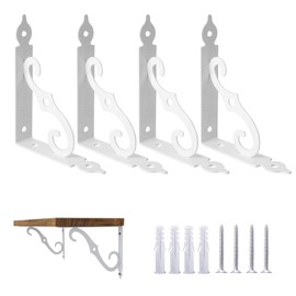 OVOV Decorative Wall Brackets 4 Pack Retro Black White Heavy Duty L Corner Brace Shelf Support Floating Metal Brackets with Screws (White) 5.5inch