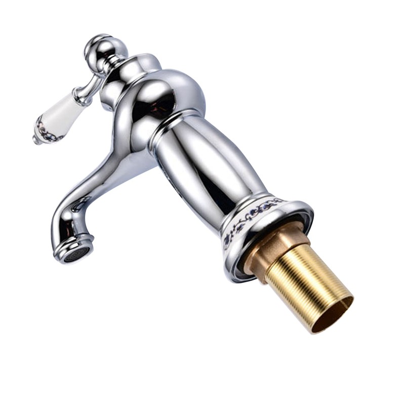 Ceramic Antique Brass Faucet Single Handle Blue White Porcelain Long