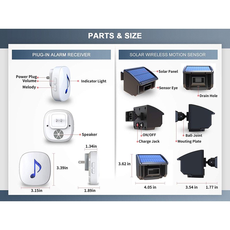 Htzsafe Solar Wireless Driveway Alarm System-1/4 Mile Long Transmission Range-Solar