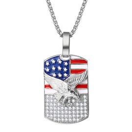 Cupimatch US Flag Eagle Pendant Necklace Unisex Gold-Plated Stainless Steel American Flag Dog Tag with Cubic Zirconia Gift for Men and Women for Mothers Day