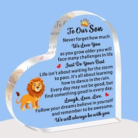 JETTOP To Our Son Gifts from Mum Dad Gifts for Son Birthday Chrsitmas Christening Gifts Heart Plaque Acrylic To Be Awesome Son