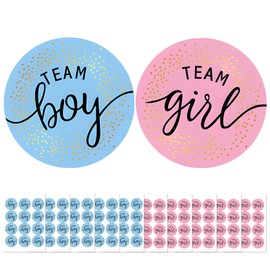 Gender Reveal Sticker Set, Gender Reveal Party Decoration, 120 Pieces, Team Boy & Team Girl Stickers with Gold Foil Invitations for Party Invitations and Voting Games, Reveal Parties (Pink Blue)