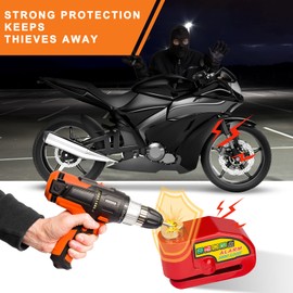Motorcycle Alarm Disc Brake Lock, Motorcycle Locks Anti Theft Security Wheel Disc Lock Waterproof 110dB Alarm Sound with 5ft Reminder Cable Keys and Carry Pouch for Motorbike Bike Scooter