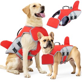 Shark Life Jacket for Dogs, High Flotation Pet Life Vest with Handle, Removable Front Float Dog Safety Lifesaver Red Small