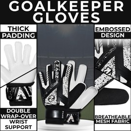 ZABZ Goalkeeper Gloves Non-slip Latex Material Soccer Goalie Football Goalkeeping Gloves Wrist Protection For Kids Youth and Adults (White, Size 8 suitable for size M-L adult)