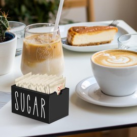 ESEHGS Sugar Packet Holder For Coffee Bar,Wood Sugar Packets Caddy, Farmhouse Sugar Cube Holder, Small Sugar Container Tea Bag Organizer for Table, Office,Hotel, Restaurant (Black)