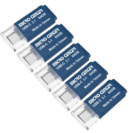 INLAND Micro Center SuperSpeed 5 Pack 64GB Type-C USB 3.0/USB 3.1 Gen 1 Mini Flash Drive Memory Stick Thumb Drive(64GB, 5 Pack)