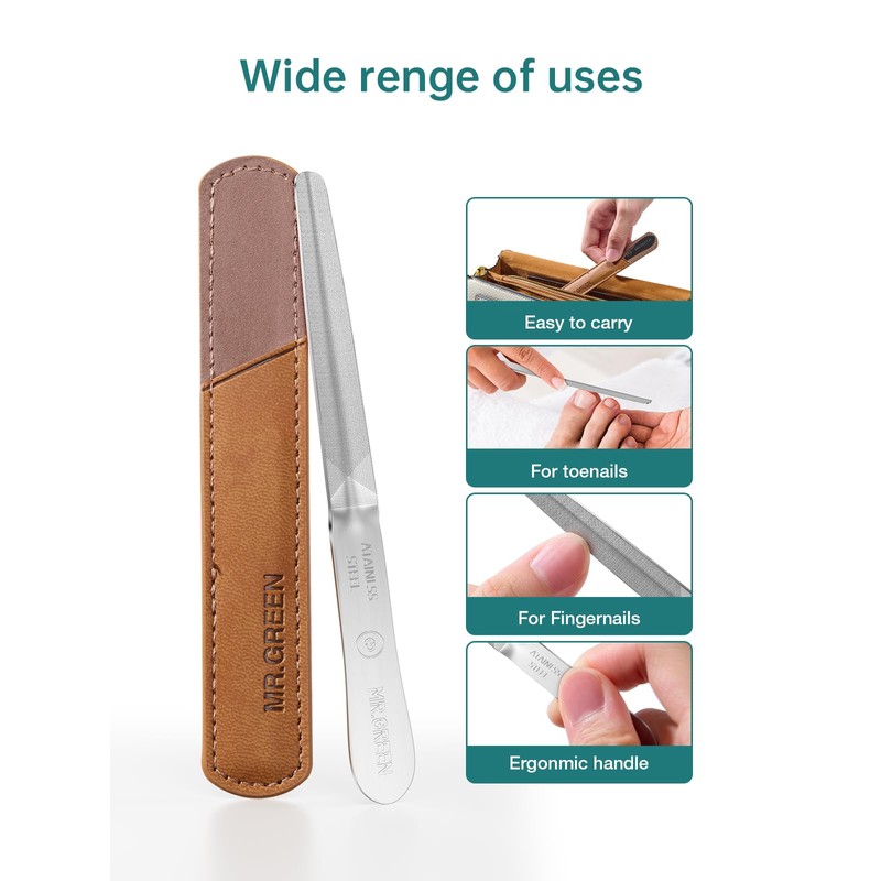 MR.GREEN Curved Nail File – Double-Sided Metal Nail File for