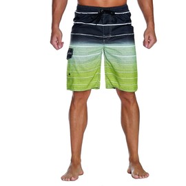 unitop Men's Bathing Shorts Beach Surfing Trunks Quick Dry Striped Drawstring Yellow-32