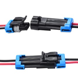YUNPICAR 2 Pin Waterproof Electrical Connector Plug with 16 AWG Wire Harness Connectors for Car Truck Boat Etc,2 Pack