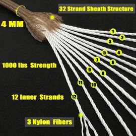 VVAAGG 1000lb Paracord Rope 200FT Utility Parachute Cord 4mm Heavy Duty 12 Strand Nylon Climbing Camping Rope, Tent Rope, Clothsline Rope