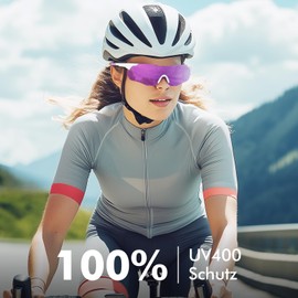 UVTQSSP Photochromic Cycling Glasses for Men and Women, Photochromic Cycling Glasses, Sports Glasses with UV400 Protection, TR90, Ultralight Frameless Sunglasses, Purple Legs/Purple Lenses