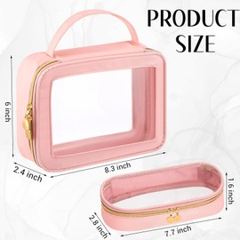 Abbylike Clear Makeup Bag with Makeup Brush Bag Nylon Cosmetic Pouch Travel Toiletry Organizer Transparent Waterproof Storage Case Skincare Car Essentials Pouch with Golden Zipper for Women (Pink)