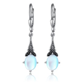 Moonstone Earrings Sterling Silver Vintage Leverback Drop Dangle Earrings with June Birthstone Earrings, Birthday Christmas Anniversary Jewelry Gifts for Women