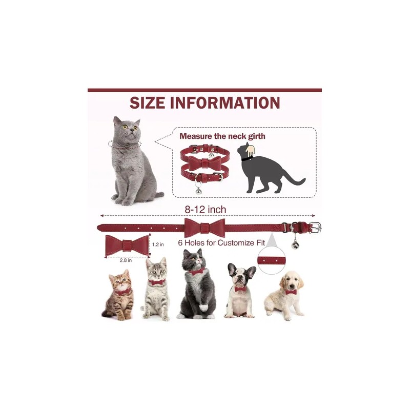 Collar Cuero Gato Con Campana Hebilla Seguridad Ajustable