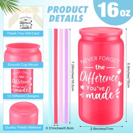 Skylety 12 Pcs Employee Appreciation Gifts 16 oz Thank You Plastic Cups Reusable Drinking Cup with Lids and Straws, Bow Cards and Opp Bags, Thank You Tumblers Bulk for Colleagues Teachers (Awesome)