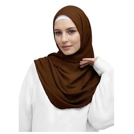 Lina & Lily Premium Cotton Pleated Hijab for Muslim Women, Maxi Head Scarf Shawl Wrap Lightweight (Dark Brown)